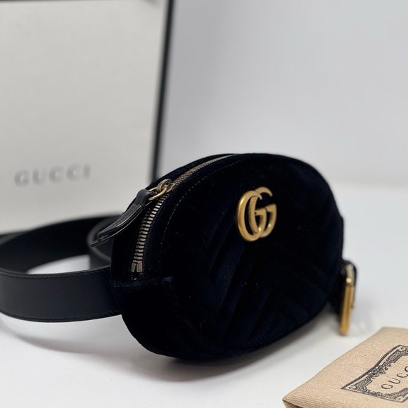 💯Authentic GUCCI Velvet GG Marmont Waist Bag -Black - Picture 5 of 9